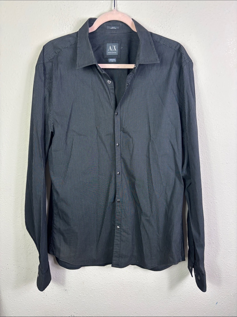 Armani Exchange slim fit long sleeve striped button-down shirt dark gray sz L